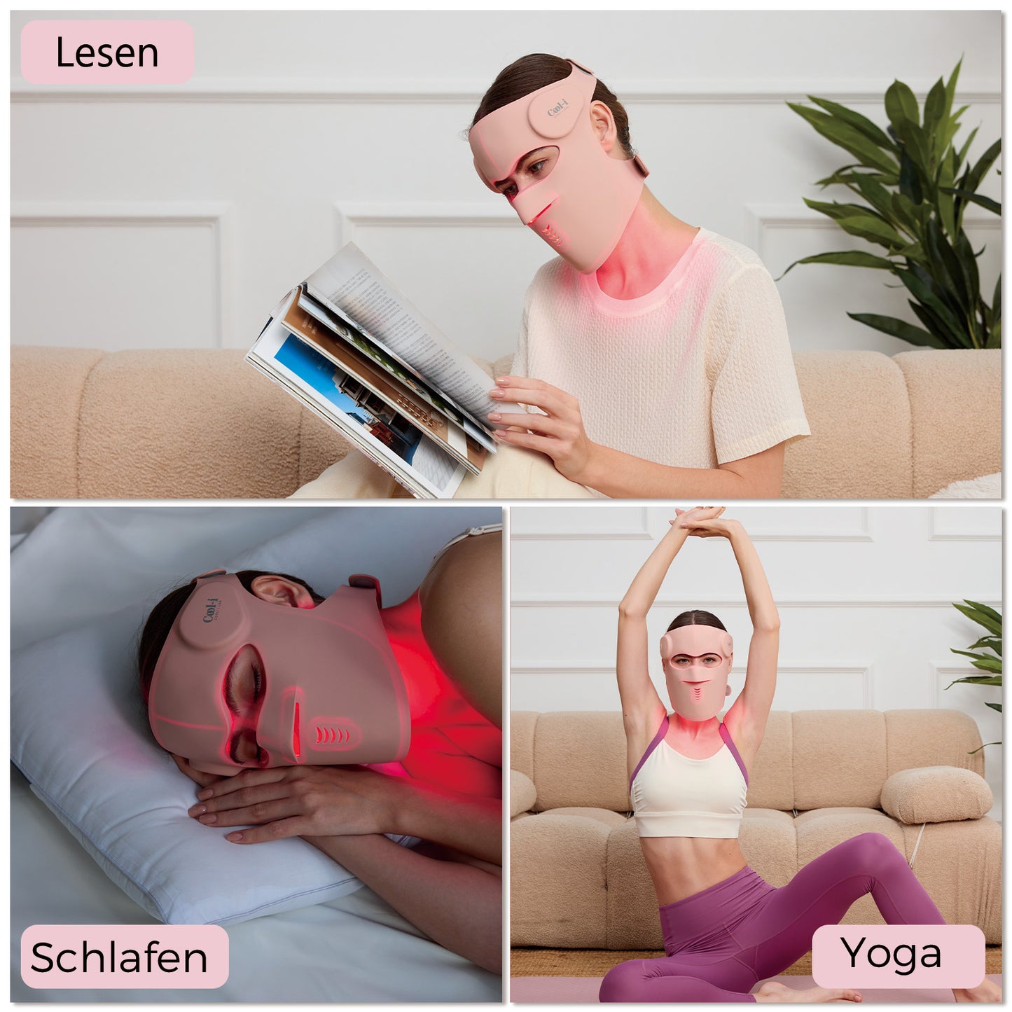 Cool-i® 3D LED Gesichtsmaske – 9 Lichtfarben, kabellos mit Fernbedienung, hautfreundliches Silikon, Lichttherapie für Anti-Aging, Akne & Hautpflege