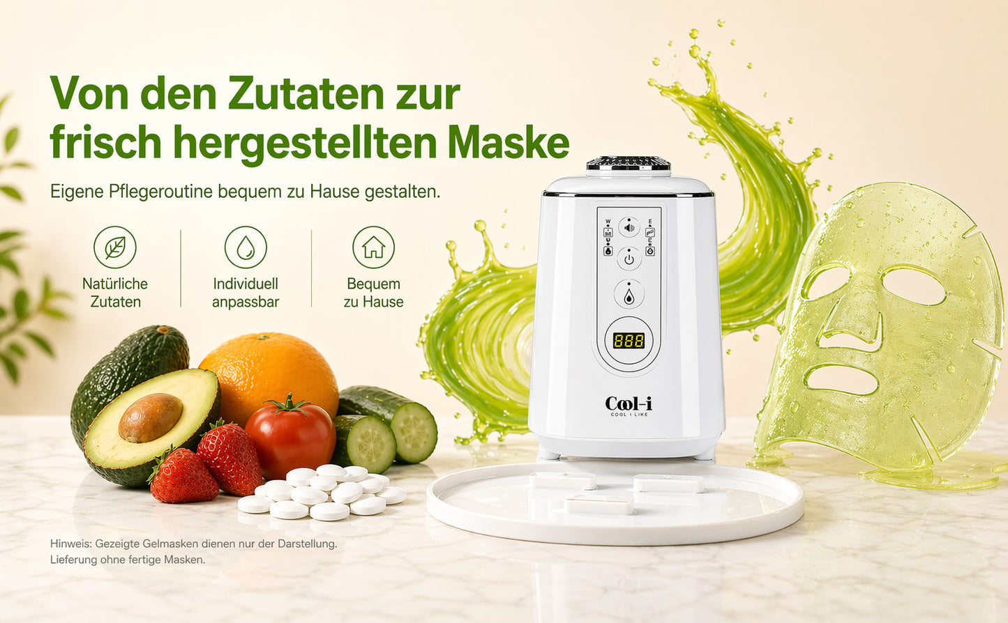 Cool-i® DIY Gesichtsmasken-Maker – Mini-Maschine zur Herstellung frischer Gesichtsmasken mit Kollagen, für natürliche Hautpflege zuhause
