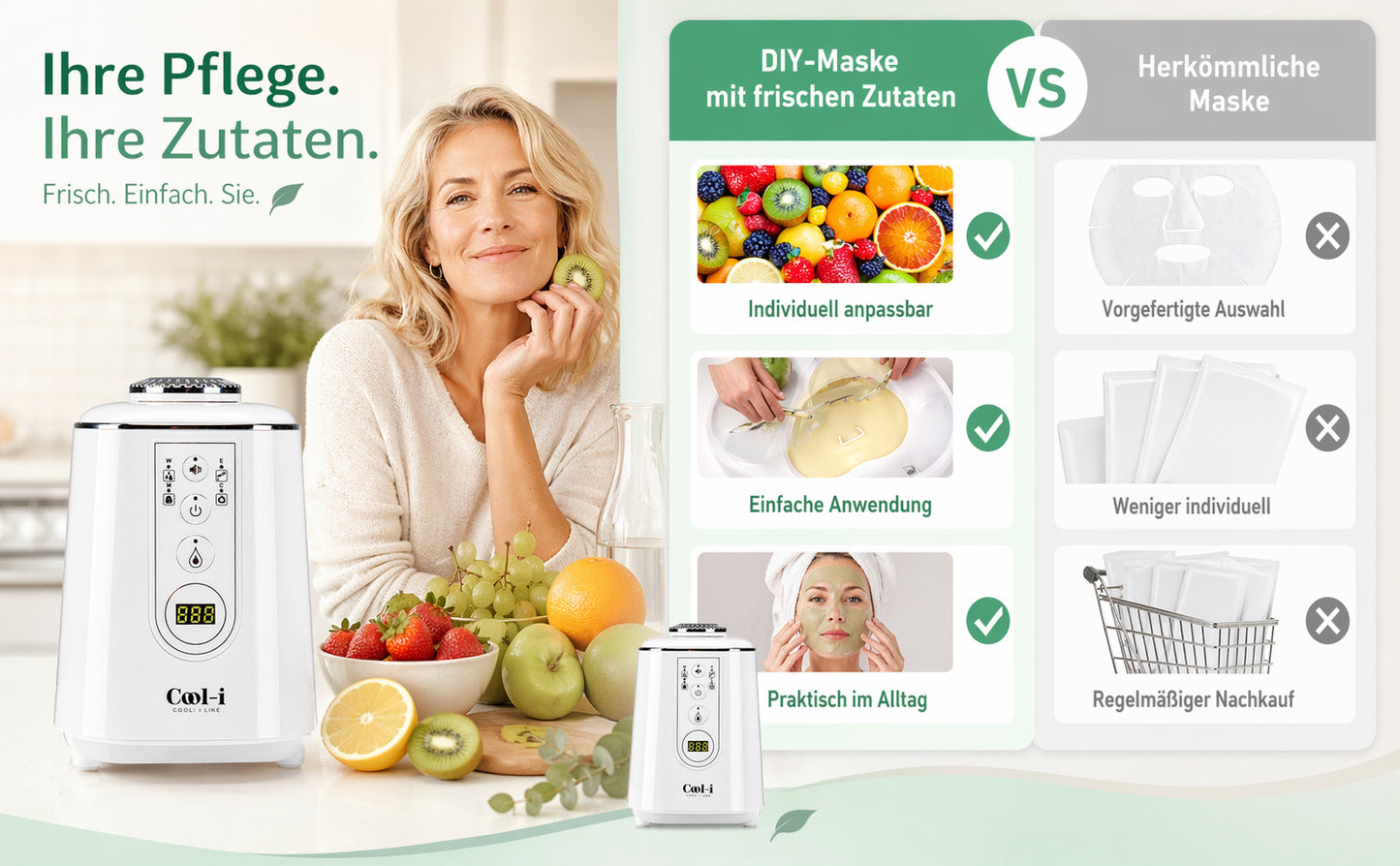 Cool-i® DIY Gesichtsmasken-Maker – Mini-Maschine zur Herstellung frischer Gesichtsmasken mit Kollagen, für natürliche Hautpflege zuhause