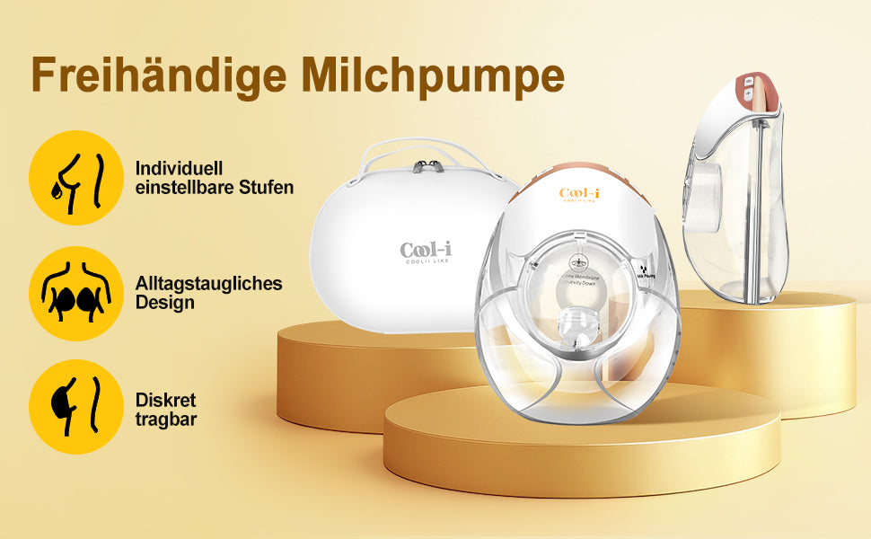 Cool-i® Elektrische Tragbare Milchpumpe GLE32 – BPA-frei, 3 Modi & 12 Stufen, 3 Flanschgrößen (18/21/24 mm), 300 ml