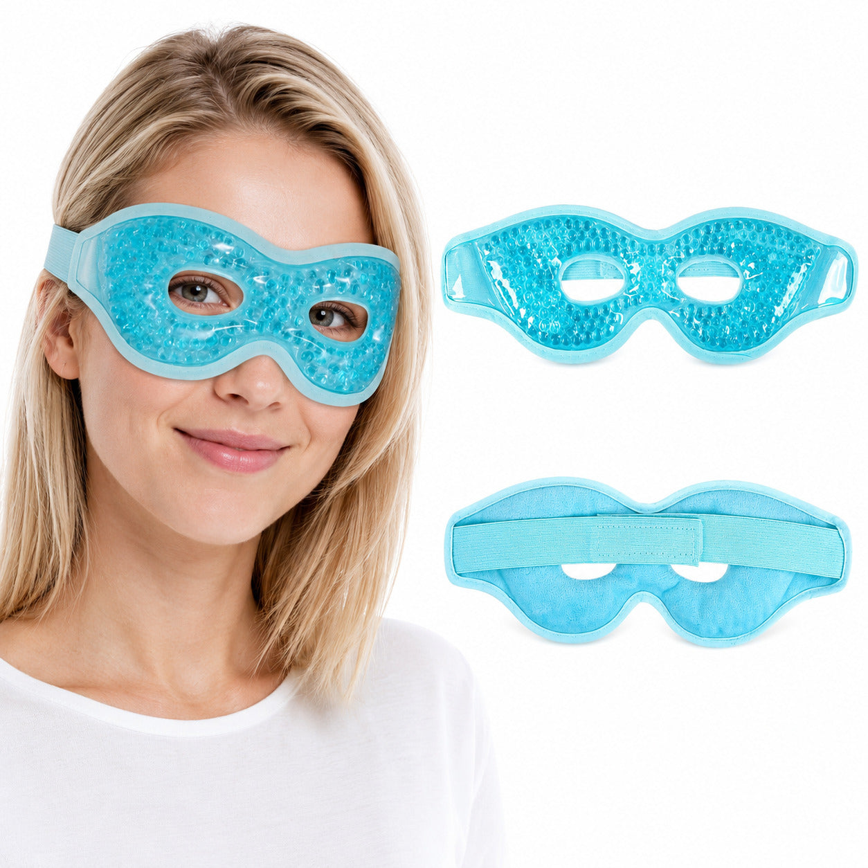 COOL-i Kühl & Wärmemaske für die Augen, wiederverwendbare Gel Augenmaske mit Gelperlen & elastischem Band